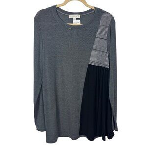 NWT $71 Weekend Suzanne Betro S Gray Black Houndstooth Tunic Top